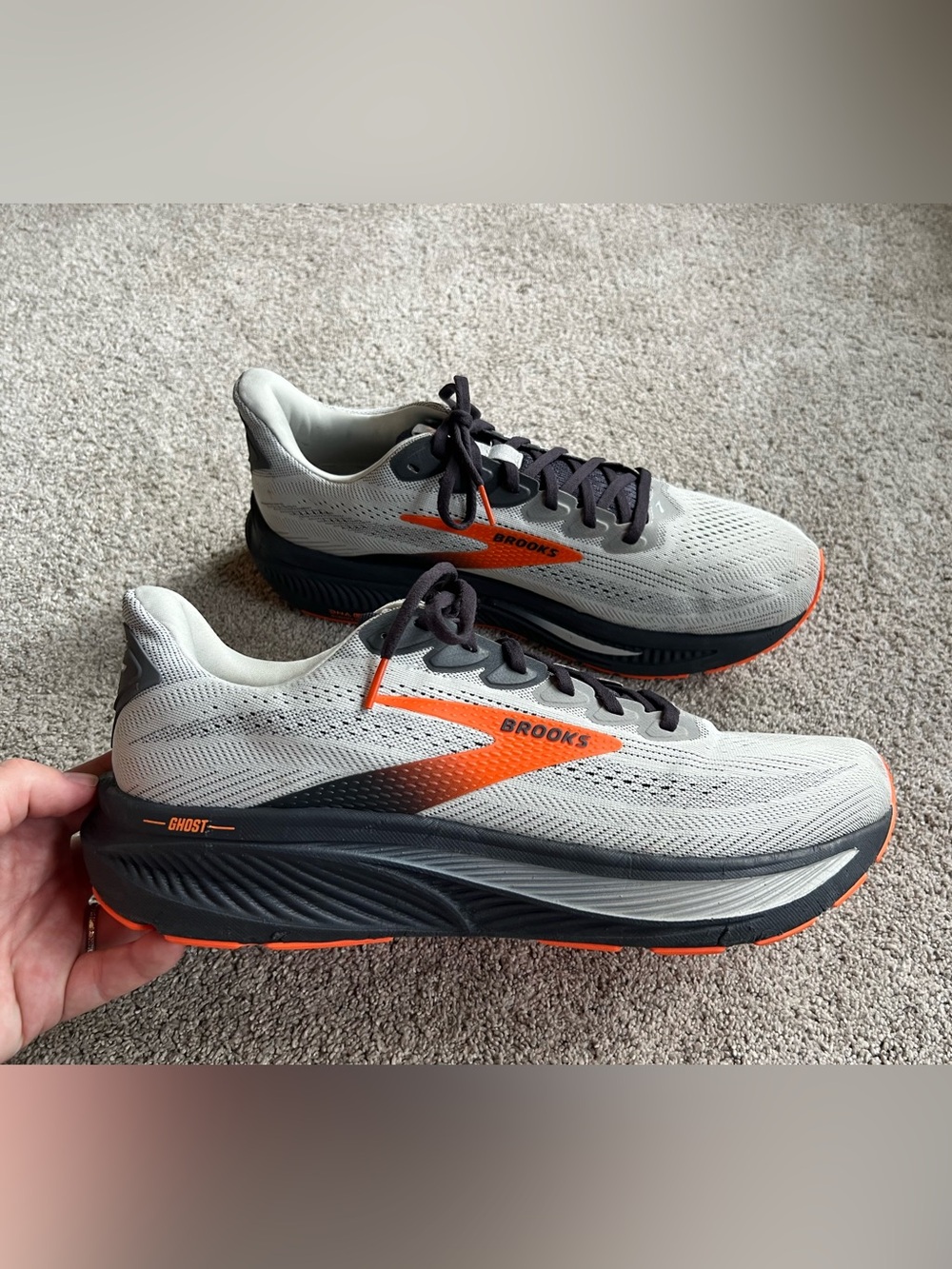 Brooks Ghost 17 Men's 13 2E Wide Running Shoes Gray Orange Black Sneakers